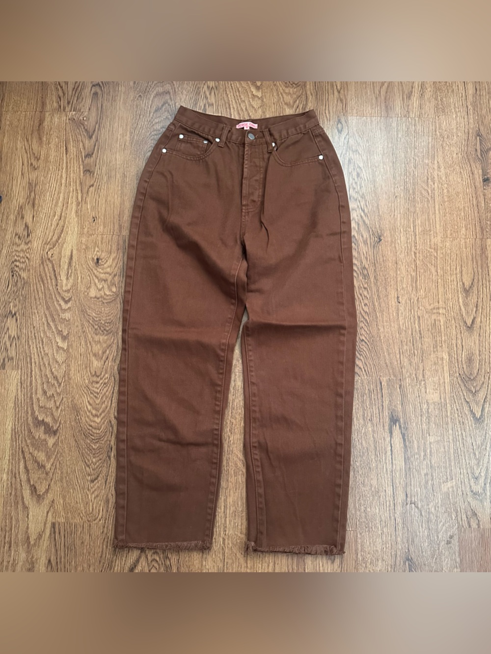 Verge Girl Brown Straight denim Jeans size 8 raw hem high rise 100% cotton
